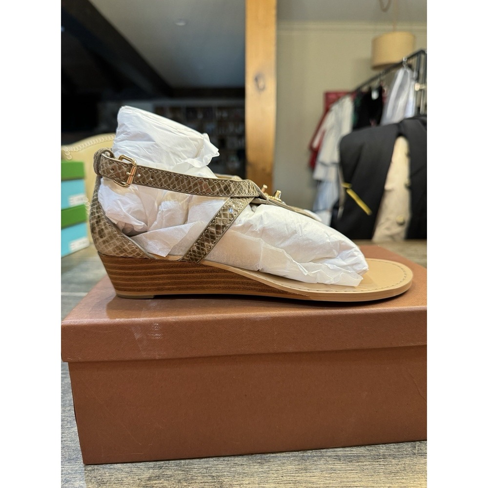 COACH Ingrid Natural Snake Print Leather Thong Wedge Sandals Women's Size 6 - Picture 8 of 14